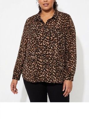 In Every Story Sheer Leopard Print Button Front Pockets - Blouse | Sz 3X